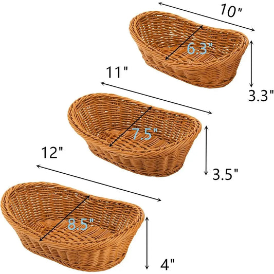Set Of 3 Stackable Handwoven Rattan Wicker Baskets - Brown...