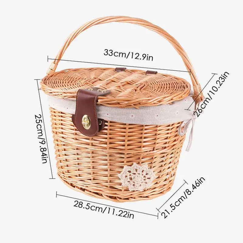 Wicker Bicycle Basket Handlebar For Bicycle With Liner And Cover