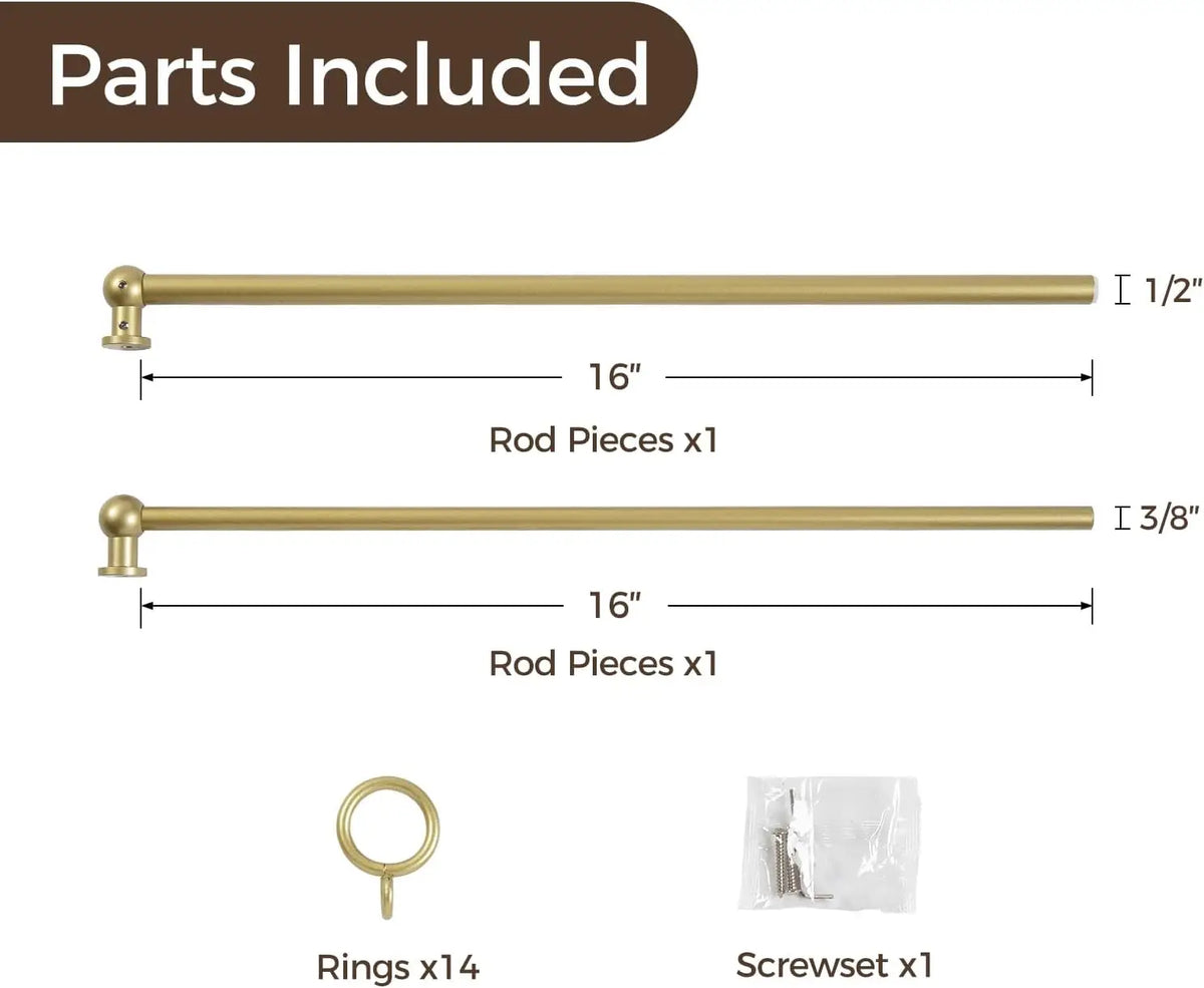 18-28 Inch Adjustable Curtain Rod with Rings, Inside Outside Mount For Kitchen, In Gold Or Black.....