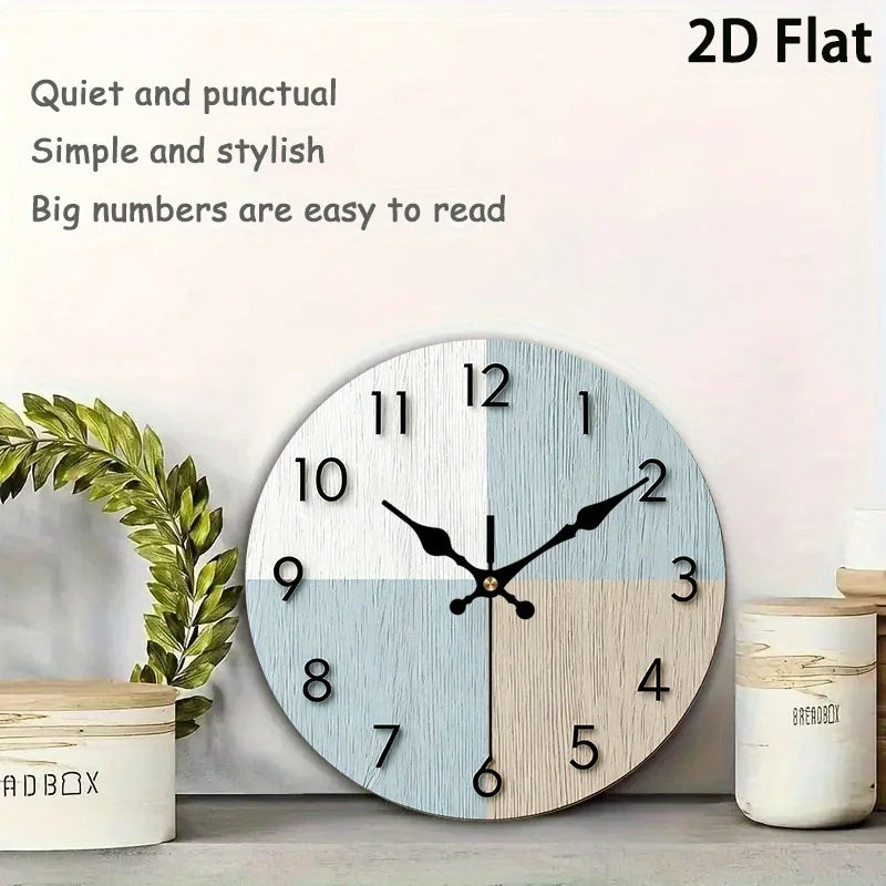 12 Inch, 2D Flat. 1pc, Vintage Wooden Wall Clock, AA Batteries Not Included...