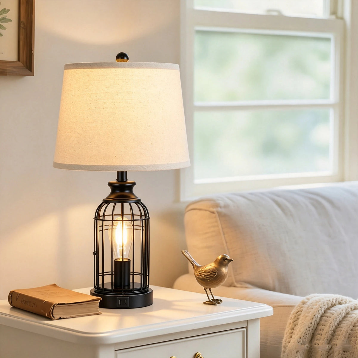 Table lamp Modern Minimalist European Hardware double layer cloth cover