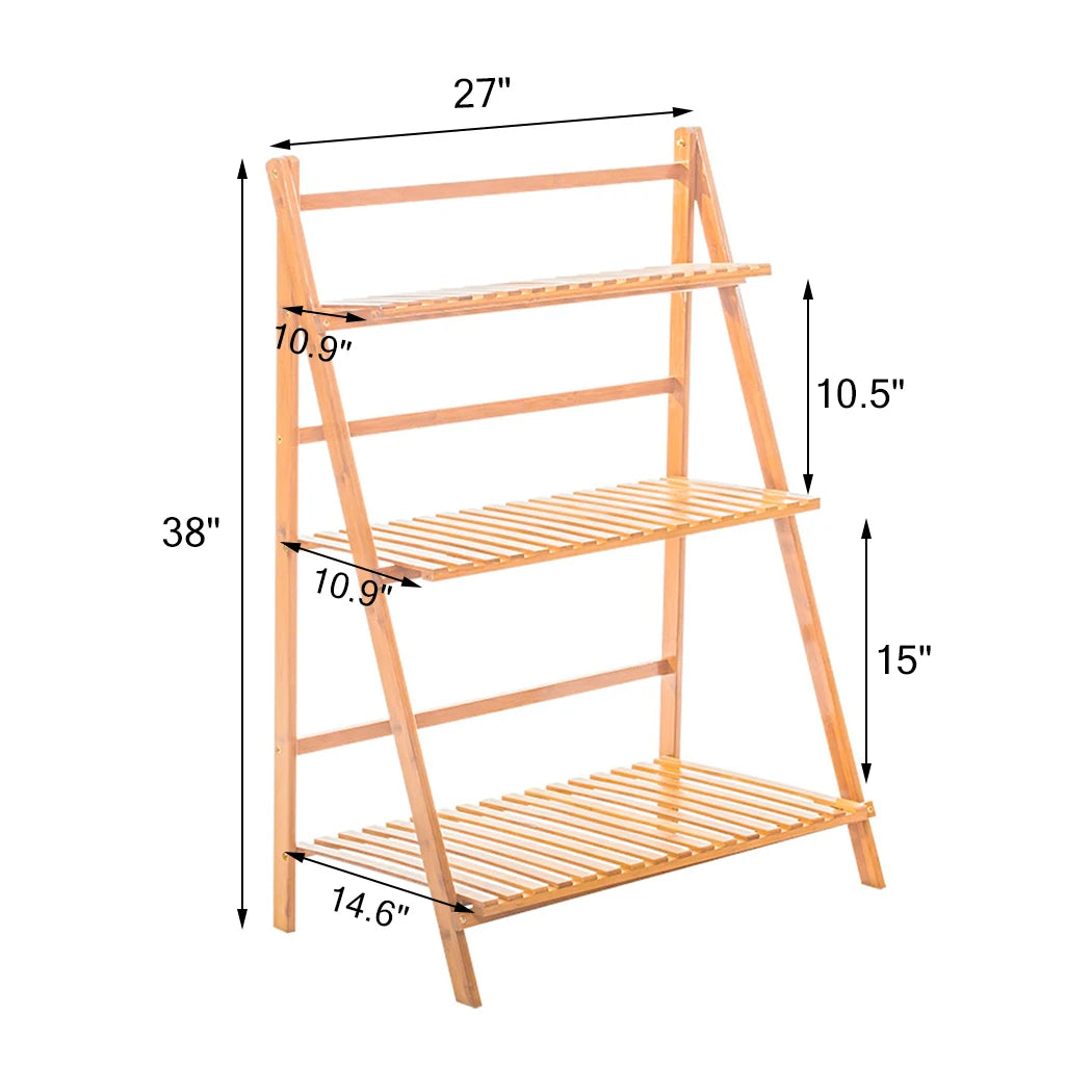 70/100cm Natural Bamboo Plant Stand Folding 3 Tier Flower Pot Display, Indoor Outdoor....