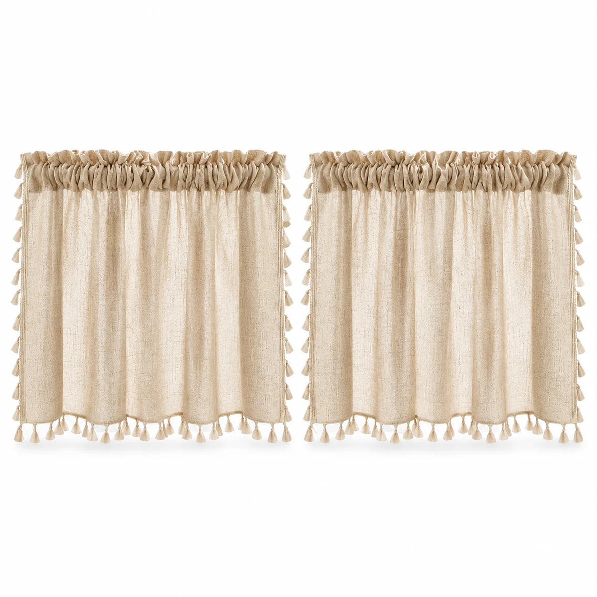 Rod Pocket, Linen Sheer Curtains Beige Color, 2 Panels