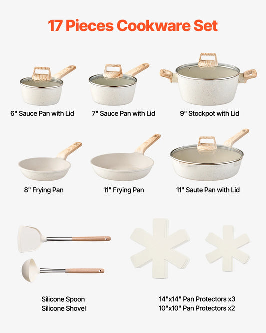 17 Piece Granite Nonstick Induction Cookware Set, with Pan Protector