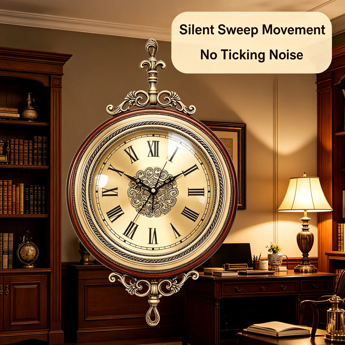 Double-Sided Wall Clock Vintage Style, 12-inch 360° Rotation, AA Battery Needed....