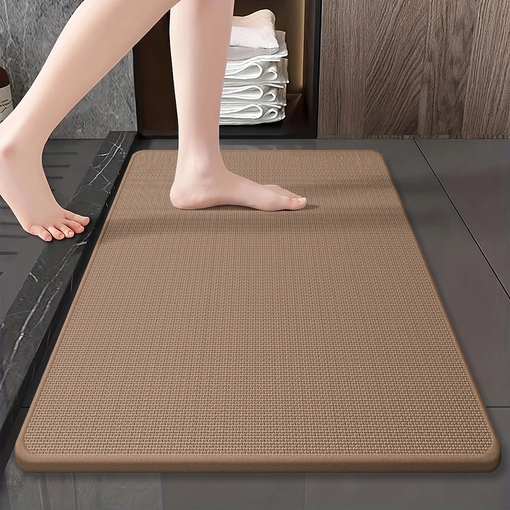 Woven-Texture Square Bath Mat, Water Absorbent with Rubber Backing, Non-Slip