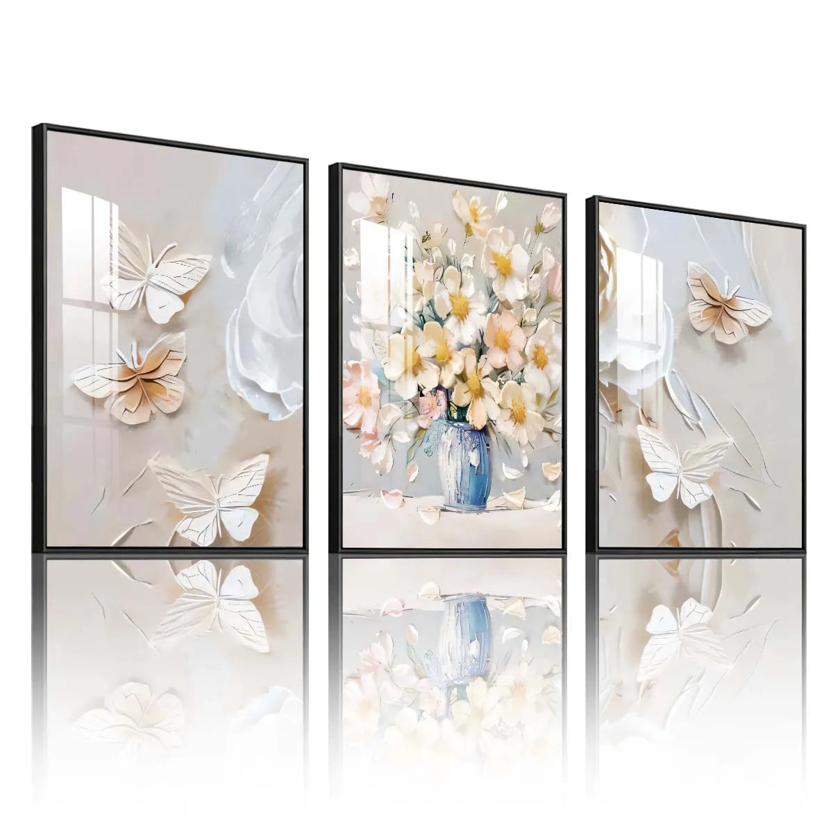 3 Panel 3D Textured Floral Wall Art, 16x24 Inch Embossed Flower Framed Wall Prints.....
