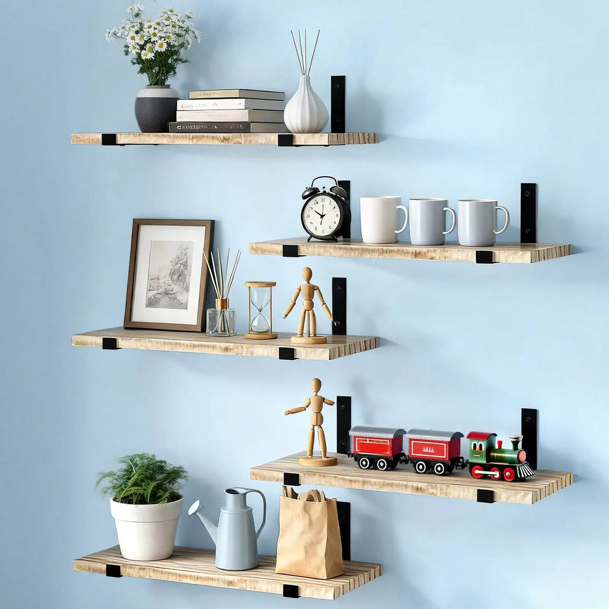 5/10Pcs Floating Shelves, 4.7 In Wide 16 Long with Invisible Brackets, Rustic Wood .......