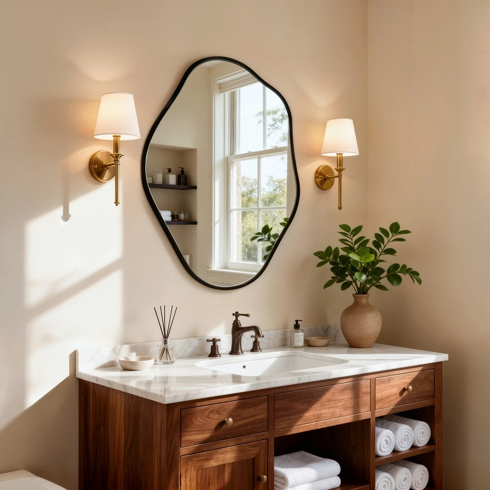 Asymmetrical Black Wall Mirror, Wall Mounted , with Aluminum Alloy Frame...