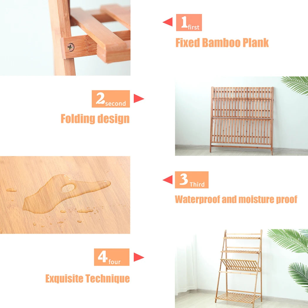 70/100cm Natural Bamboo Plant Stand Folding 3 Tier Flower Pot Display, Indoor Outdoor....