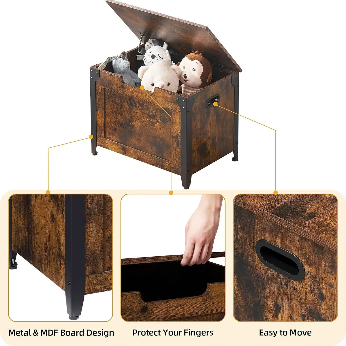 Wooden Storage Trunk with Metal Frame 300lb Weight Capacity