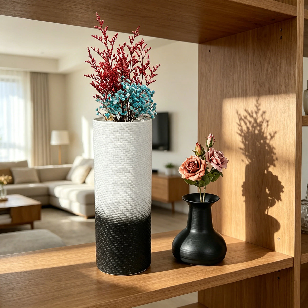 3-Tier Metal Floor Vases Set, Black & White Tall Vases....
