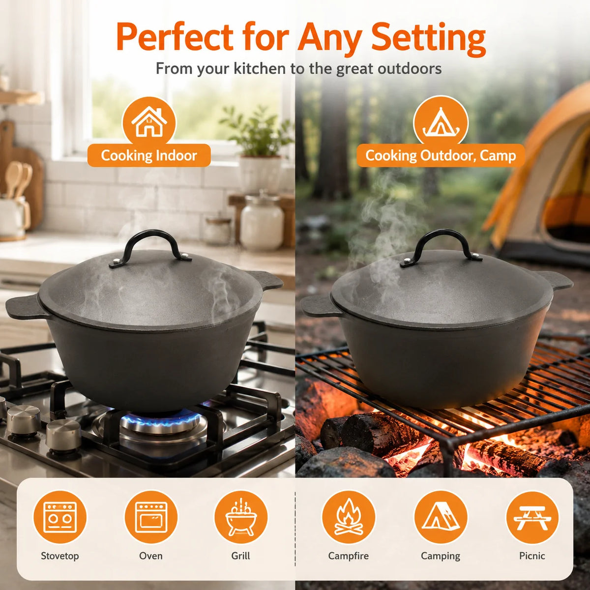 5.2Qt Lightweight Cast Iron Dutch Oven Honeycomb Base Non-Stick, Non- Stick.......