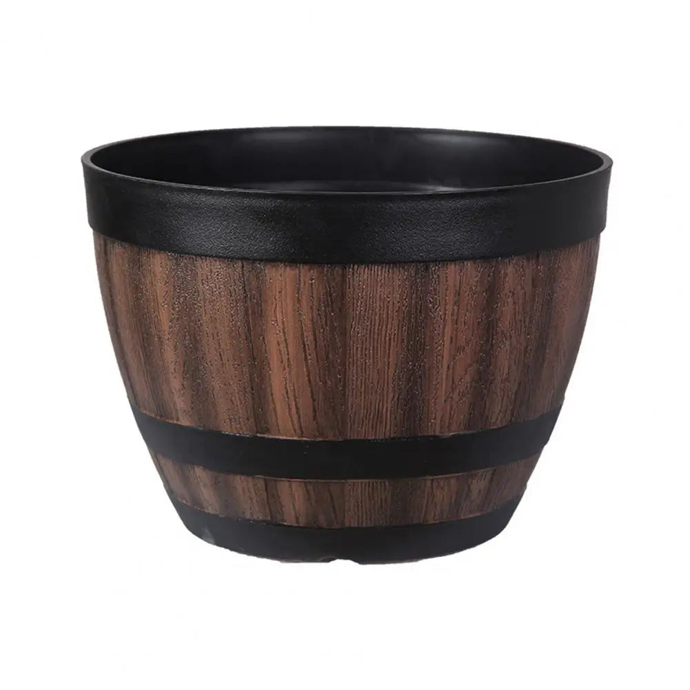 Rustic Whiskey Barrel Planter, Wooden Plastic Flower Pot with Drainage Holes....