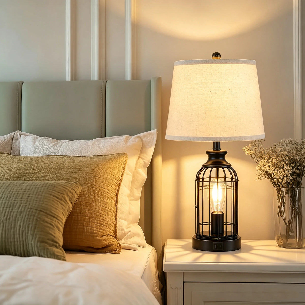 Table lamp Modern Minimalist European Hardware double layer cloth cover
