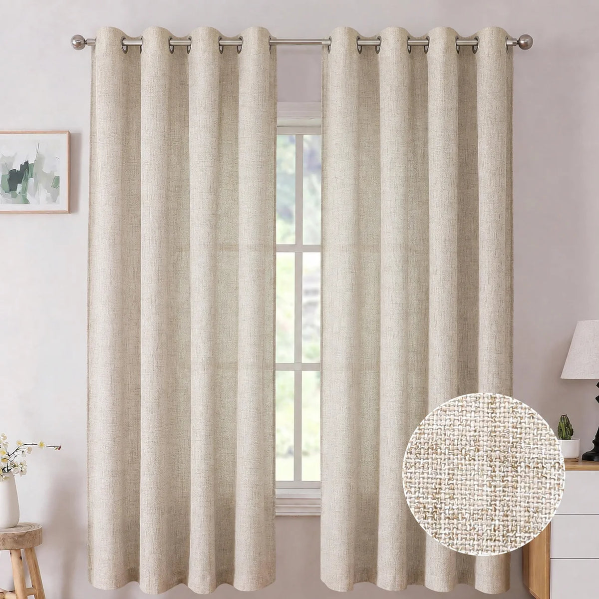 Natural Beige Blackout Curtains 2 Sizes 84 Inch 96 Inch Length 2 Panels Set for Living Room Bedroom Grommet Top....