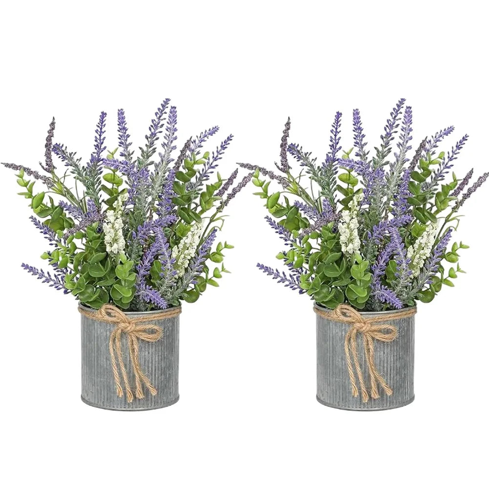 2-Piece Lavender Artificial Flowers & Foam Fruit+Eucalyptus Set, with Galvanized Metal Bucket