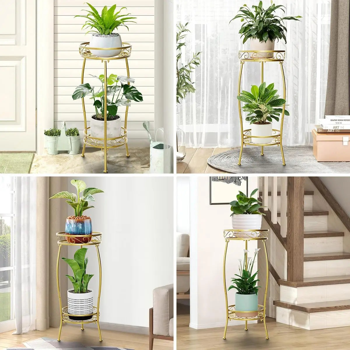2 Tier Metal Plant Stand Indoor, 26.5", Heavy Duty Rustproof