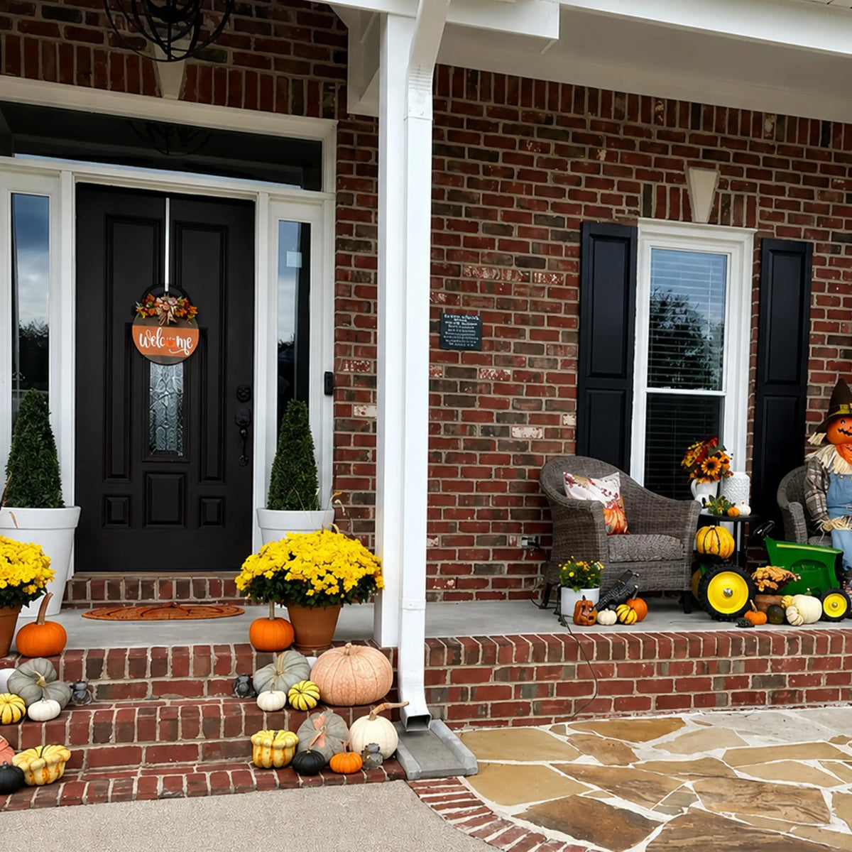Front Door, Wooden Welcome Hanger with Pumpkin Design