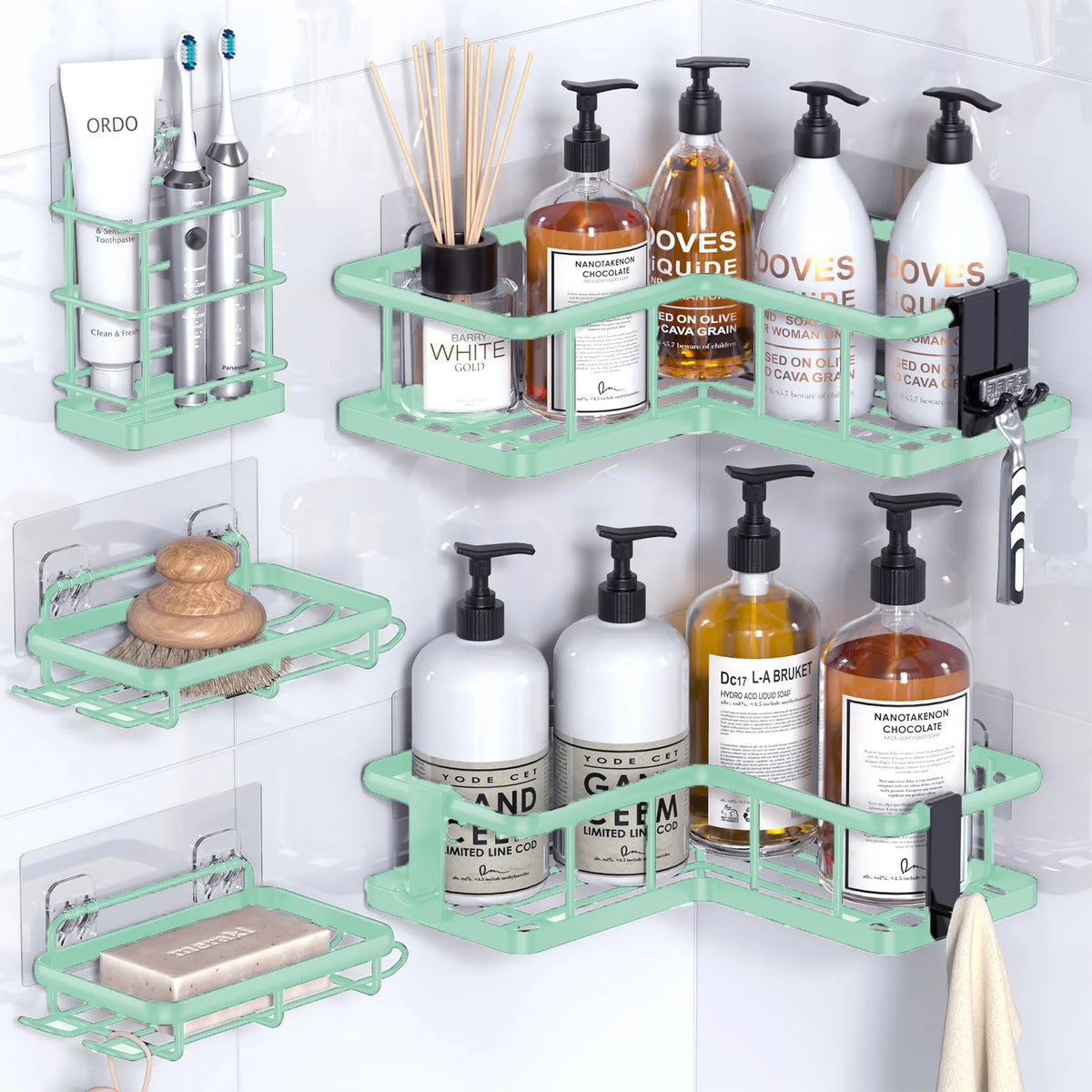 Shower Caddy, 5-Pack Organizer with Soap Holder and 4 Removable Hooks No Drilling, Random Color Stainless Steal....