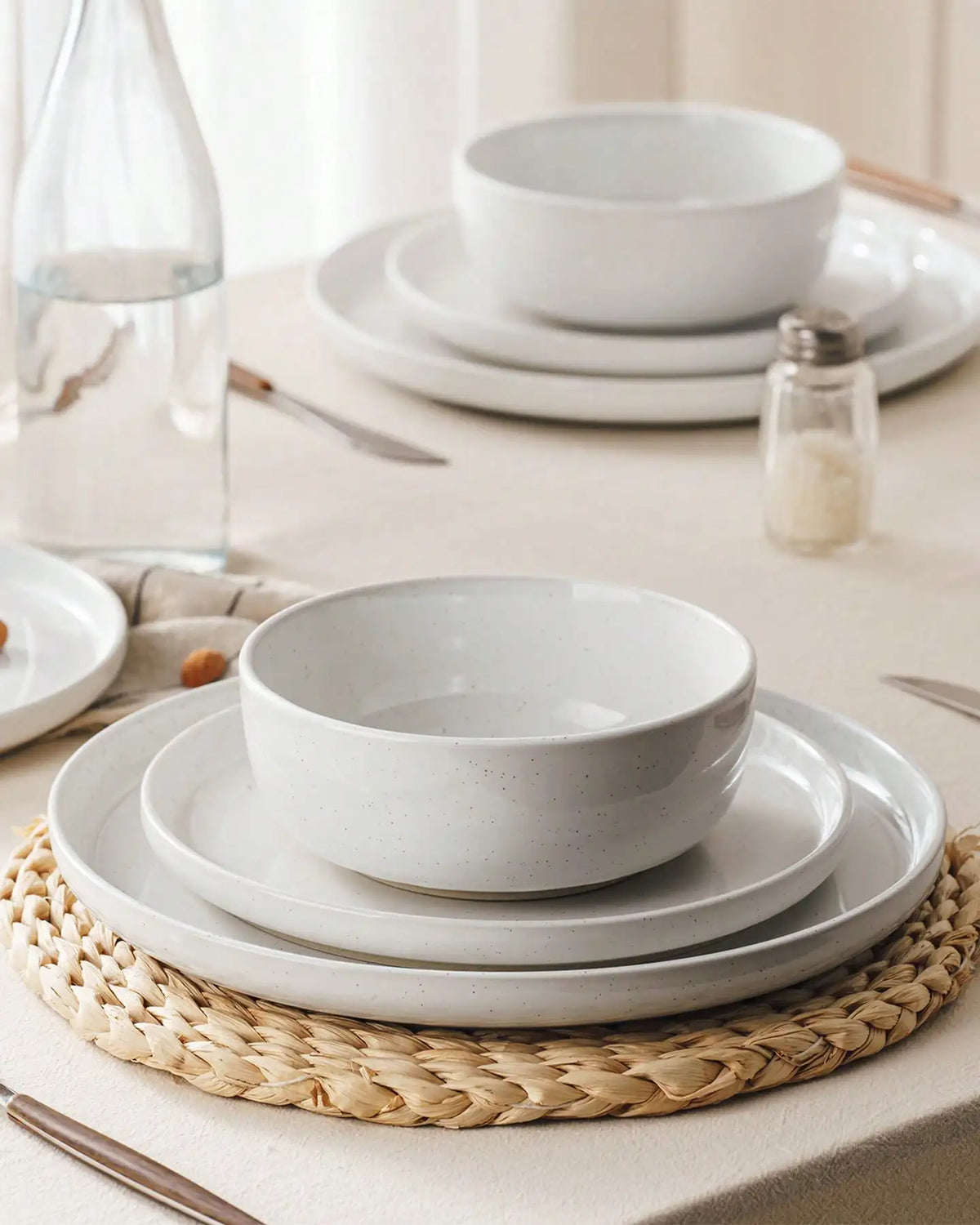 Dinnerware Set For 4 Off White Speckled Glazed Ceramic Stoneware 12 Pieces Plates And Bowls Set Microwave Safe.....