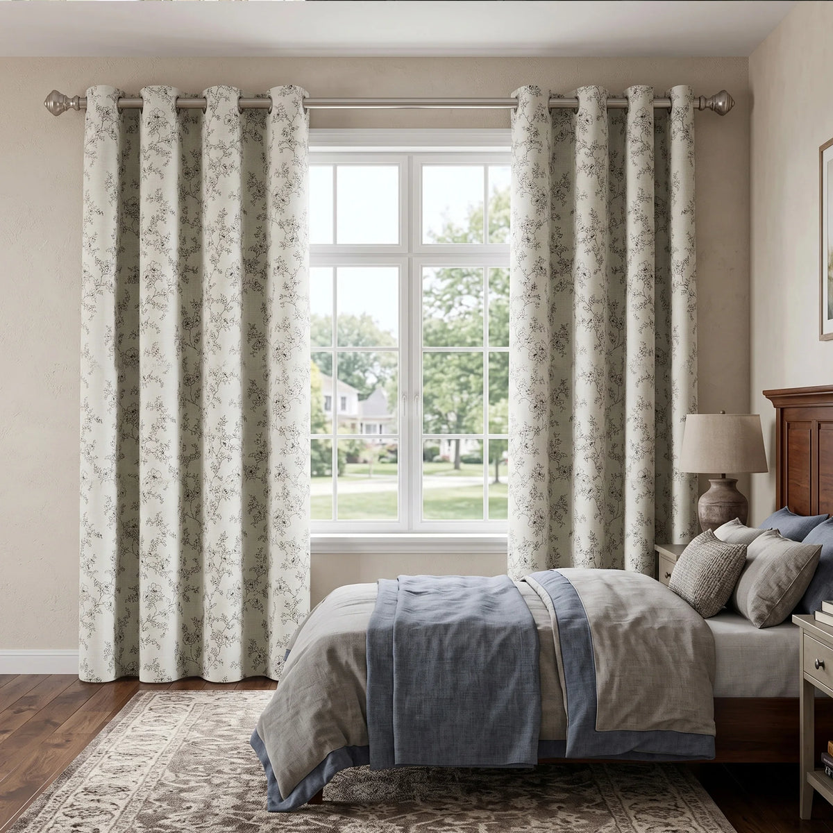 4 Sizes 2 Panels Floral Print Blackout Curtains, Grommet Top, 4 Colors.....