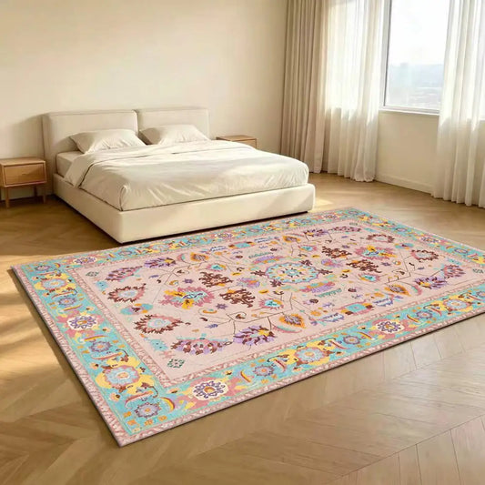 Vintage Persian Floral Medallion Area Rug Colorful Boho Retro Washable Non Slip