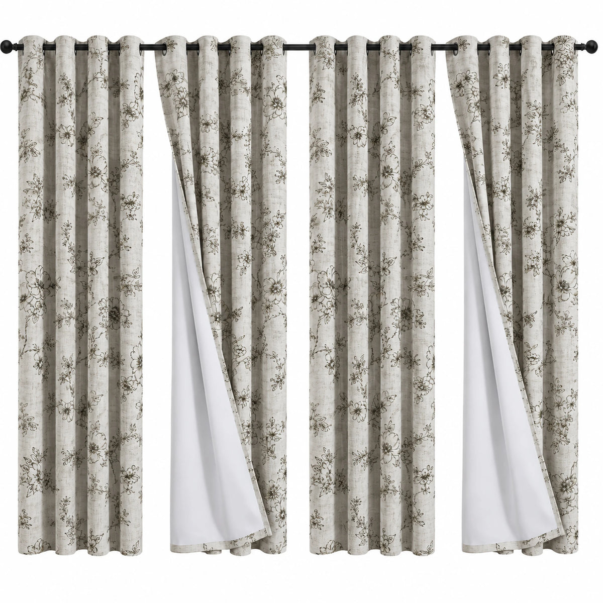 4 Panels, 4color Set Floral Print Blackout Curtains, Grommet Eyelet Energy, 4Sizes