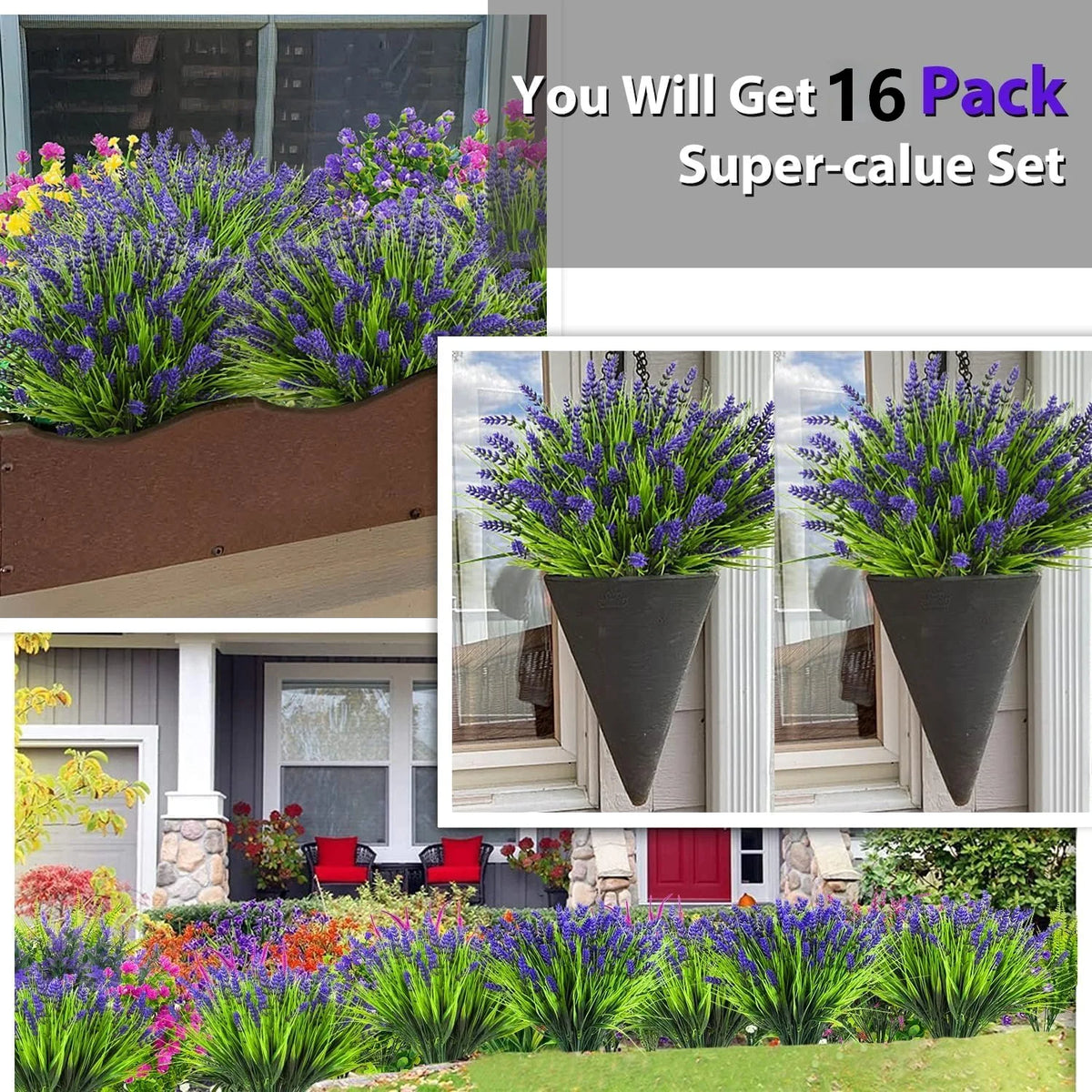 8/16-Pieces Real Touch Lavender Artificial Flower , UV-Resistant for Outdoor