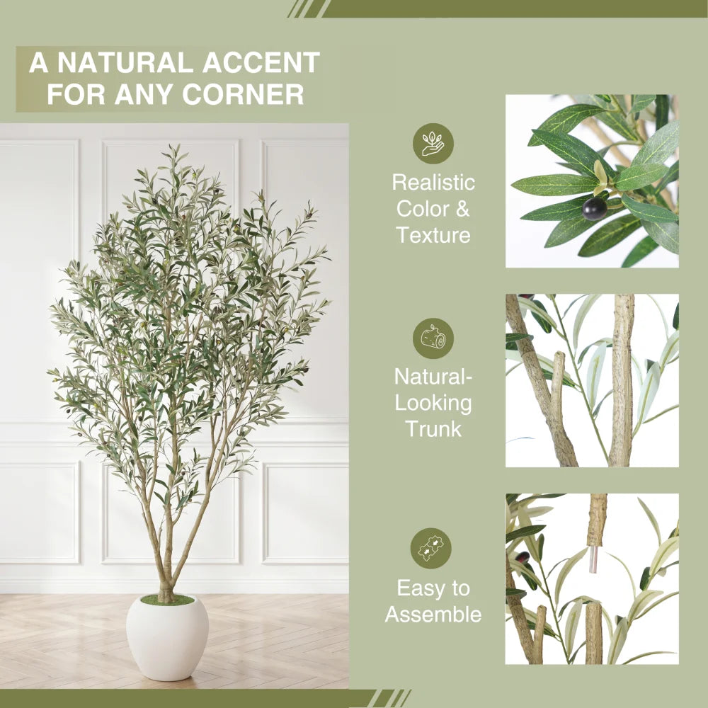 8FT Artificial Olive Tree With Big Decorative White Planter...