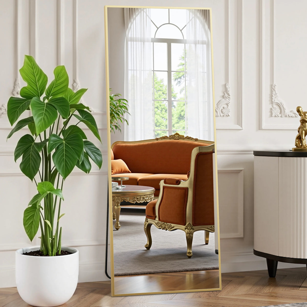 Full Length Mirror with Stand Tempered Glass Aluminum Frame, Standing or Wall Mount....