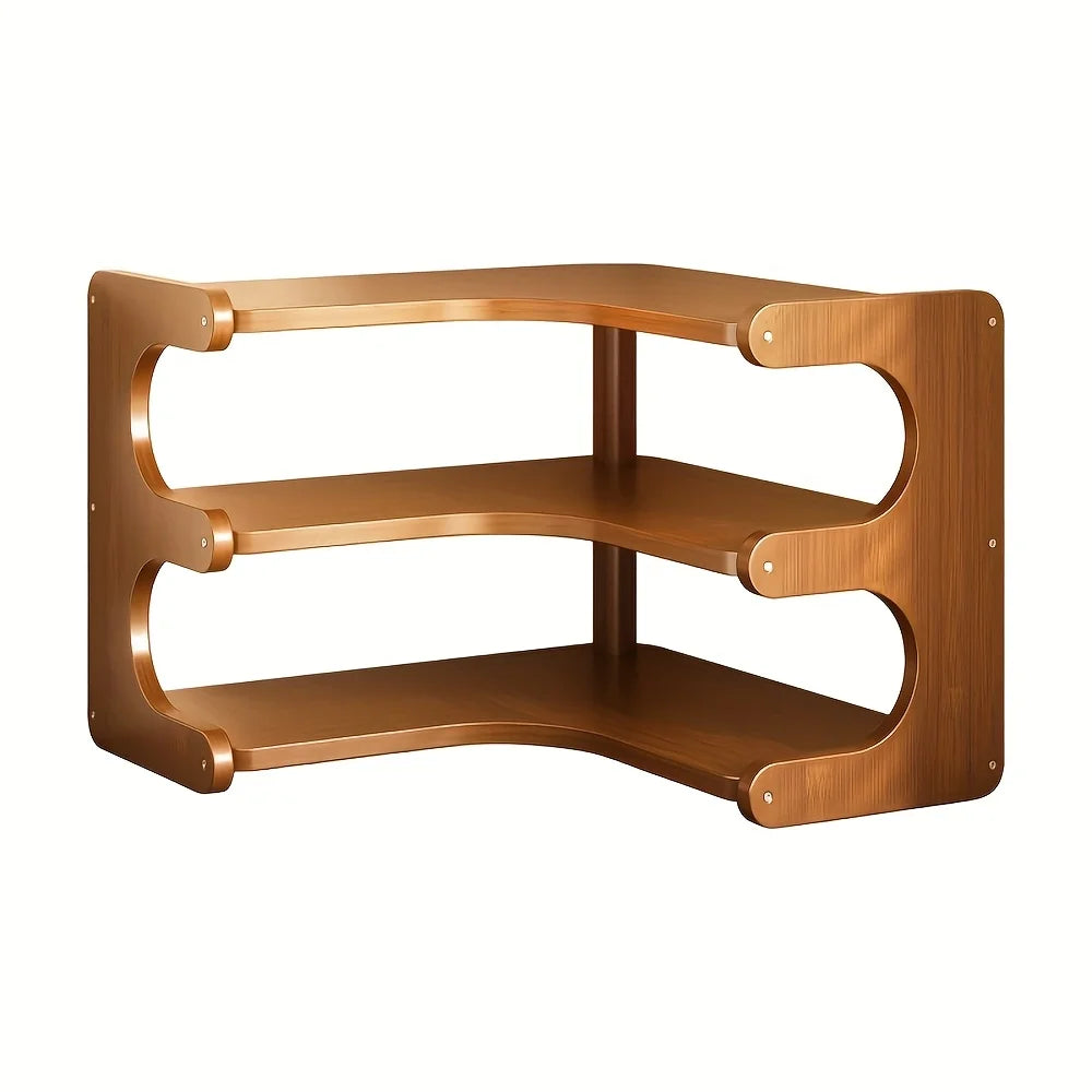 1pc Multi-Tier Bamboo Corner Shelf - Natural Wood....