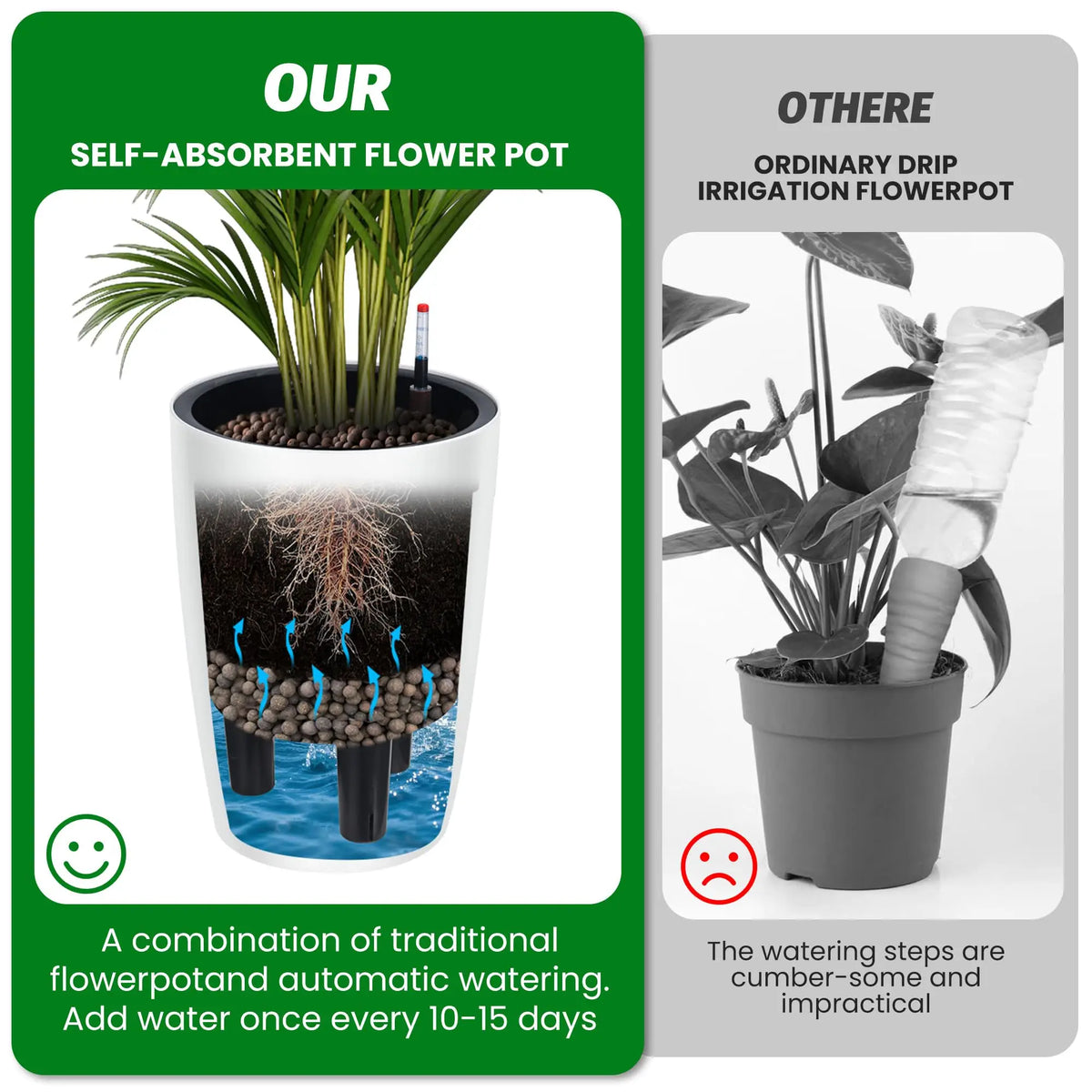 16 Inch Tall Self Watering Planters Set Of 2 With Water Level Indicator....
