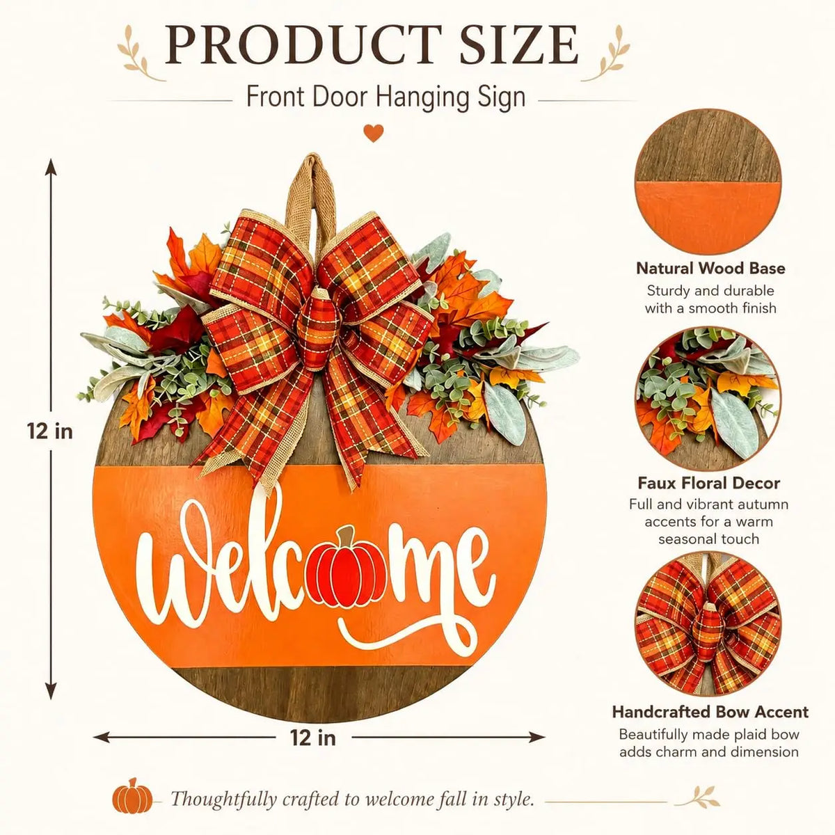 Front Door, Wooden Welcome Hanger with Pumpkin Design