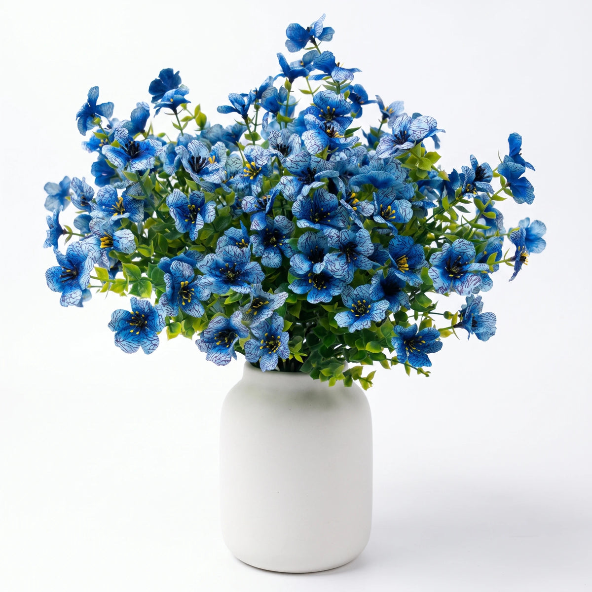 8 Bundles Realistic UV Resistant Artificial Blue Flowers, Outdoor
