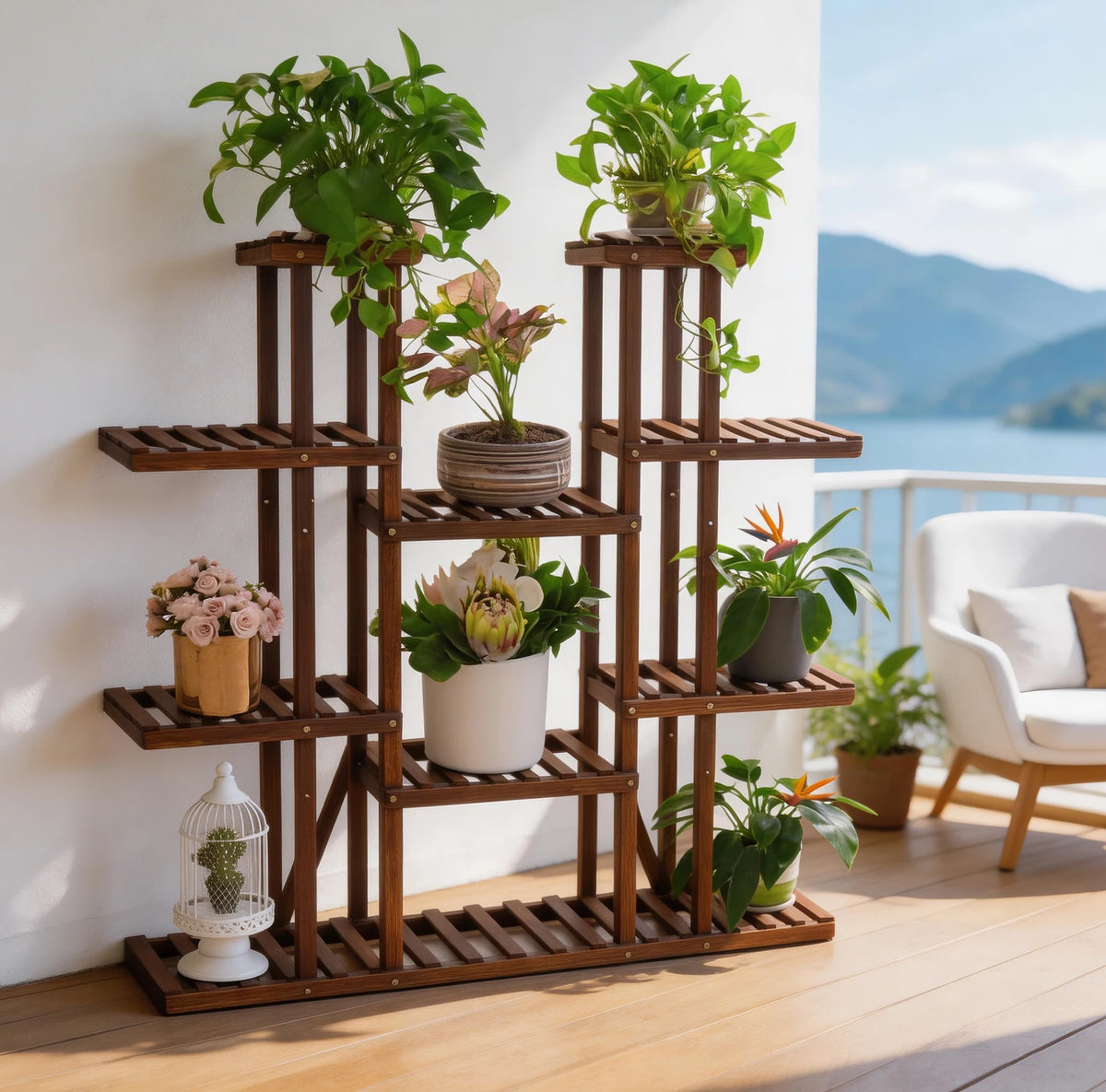 Wooden Multi-Tiered Plant Stand for Outdoor Indoor