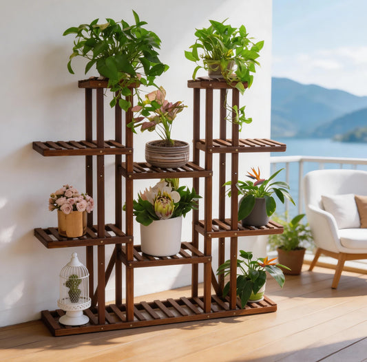 Wooden Multi-Tiered Plant Stand for Outdoor Indoor