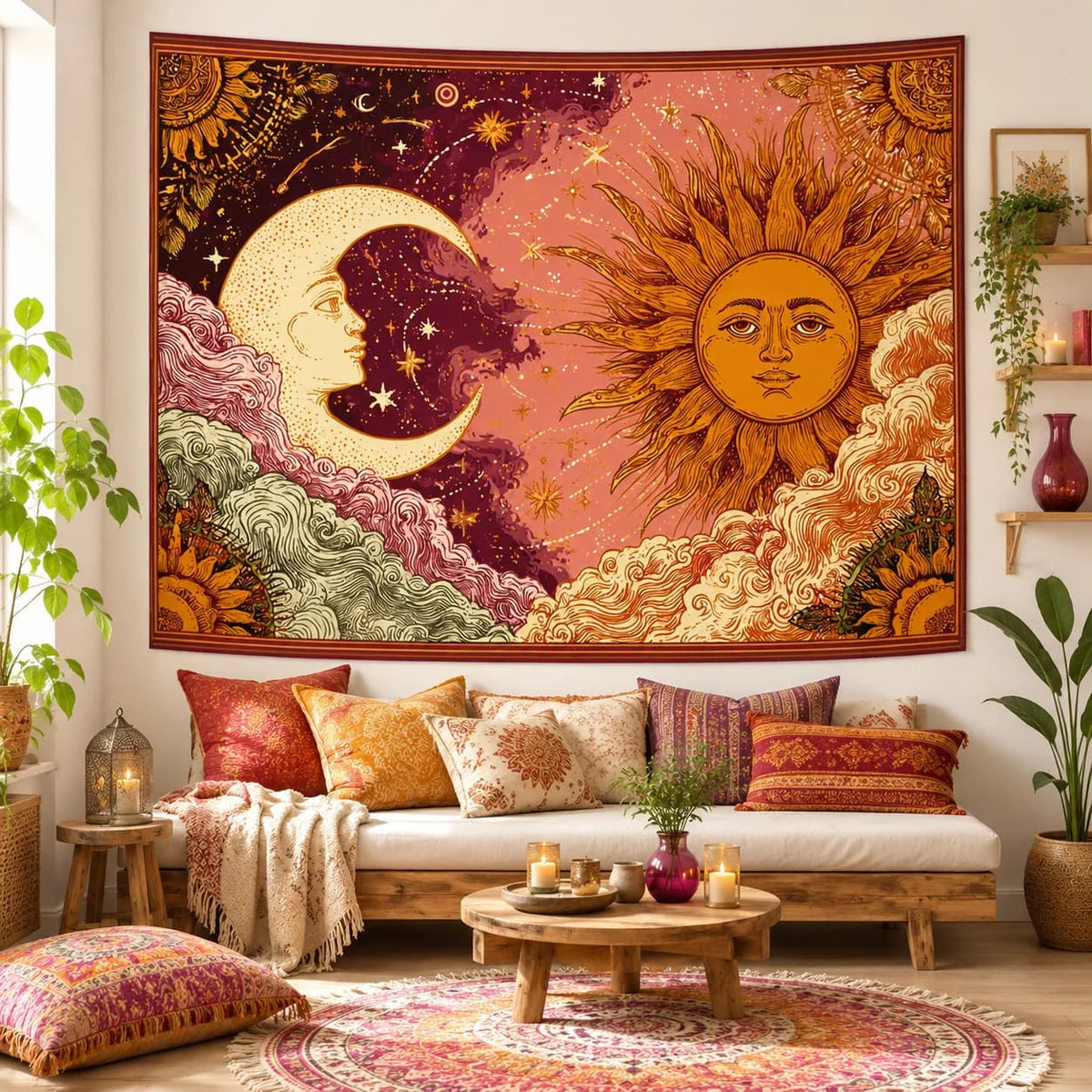 Sun and Moon Tapestry, Wall Hanging Wall Art, 7 Sizes.....