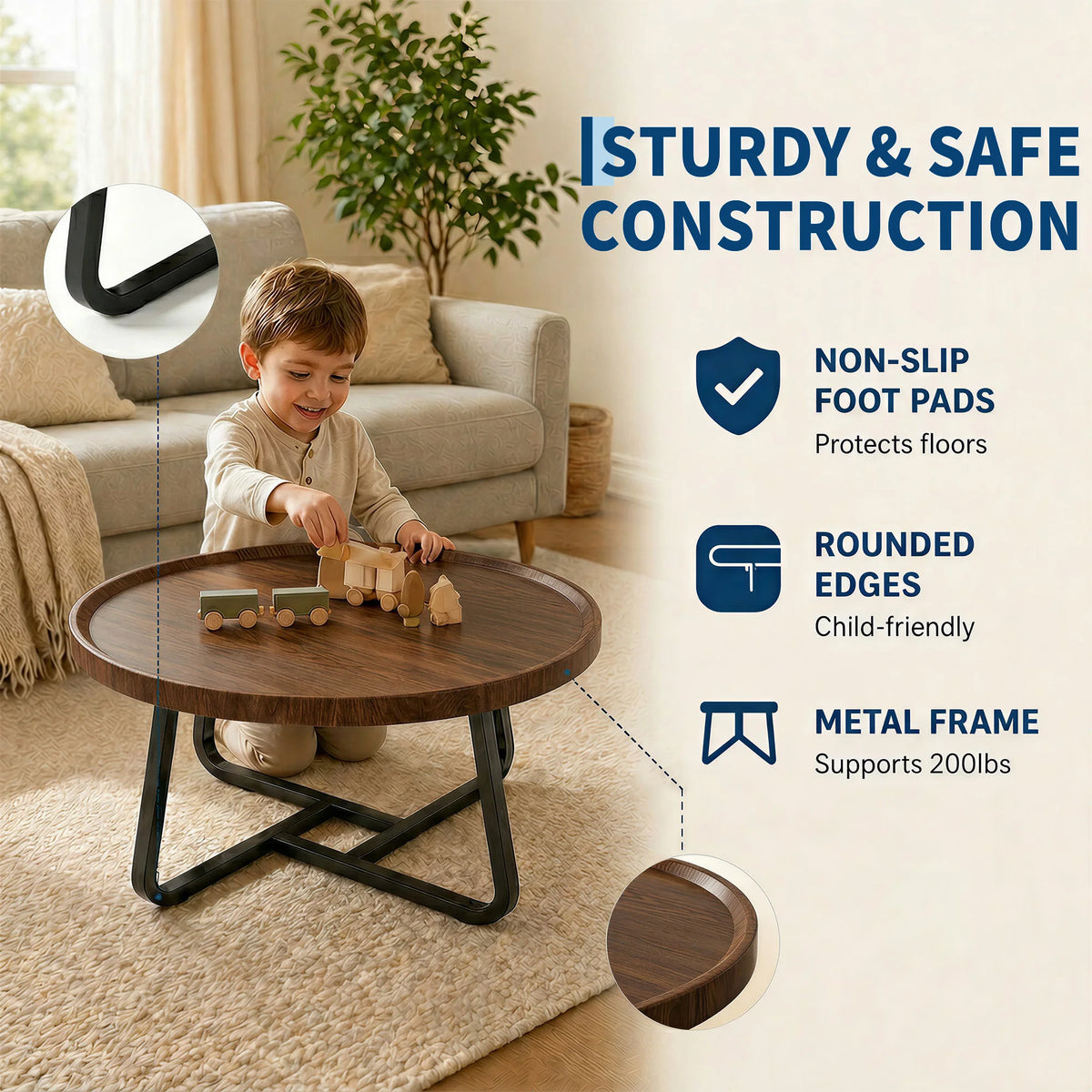 19.7in Minimalist small Round Side Table, With Metal Frame