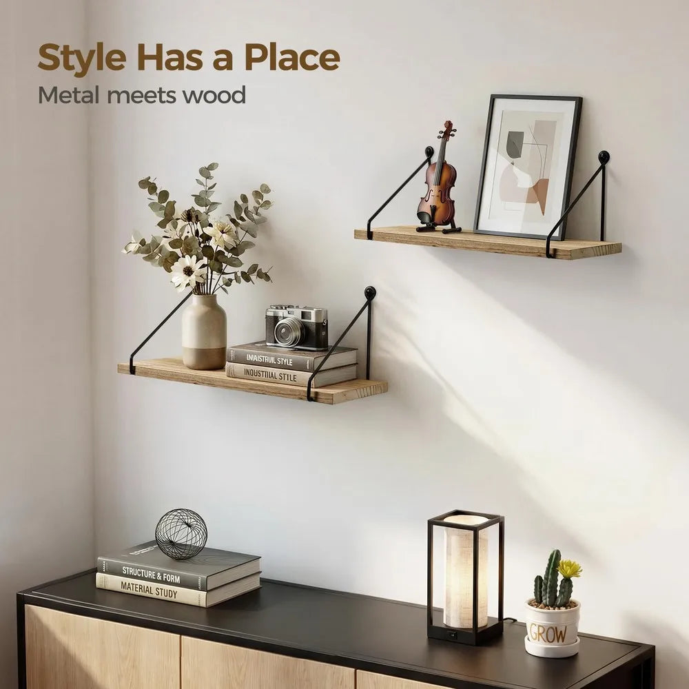 2 Pack Floating Wooden Wall Shelves, 16.5 Inch Wall Mount