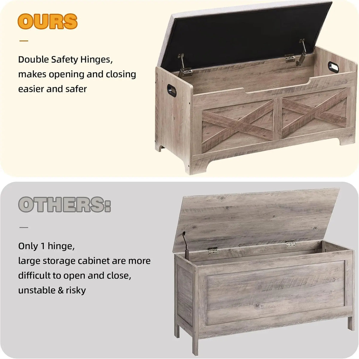 Storage Bench Storage Chest with 2 Safety Hinges Wooden