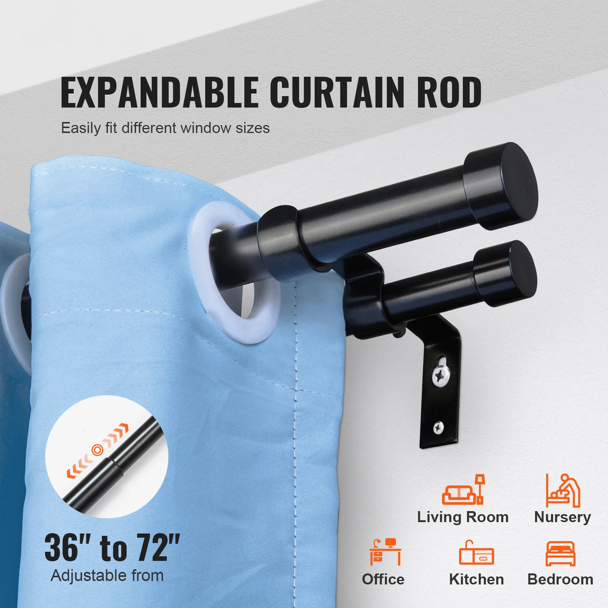 1 Inch Double Curtain Rods 36-72 In And 72-144 In. Curtin Rods for Windows 24-68 In And 69-140 In Telescoping Dual Curtain Rod