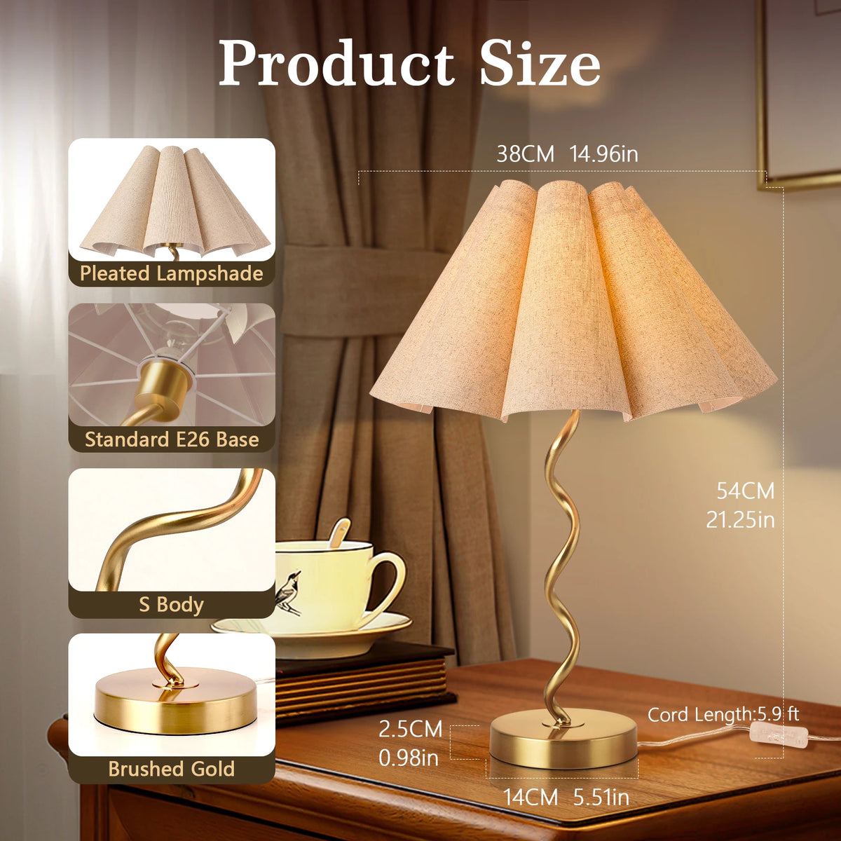 Gold, Scalloped Pleated Desk Lamps