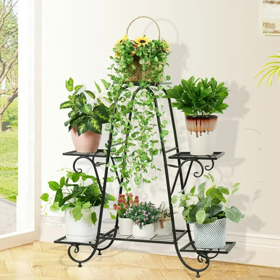6 Tiers Metal Plant Stand Indoor Outdoor, Anti-rust Black 30.9x9.6x29.3 inch