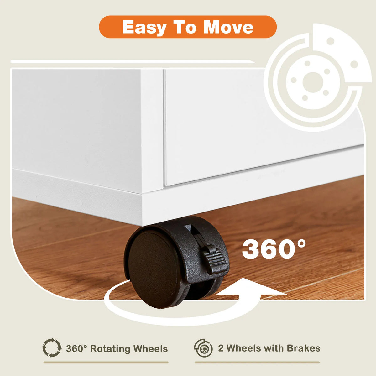 Wood Nightstand Cabinet 5 Drawers Waterproof Surface, Rotating Wheel