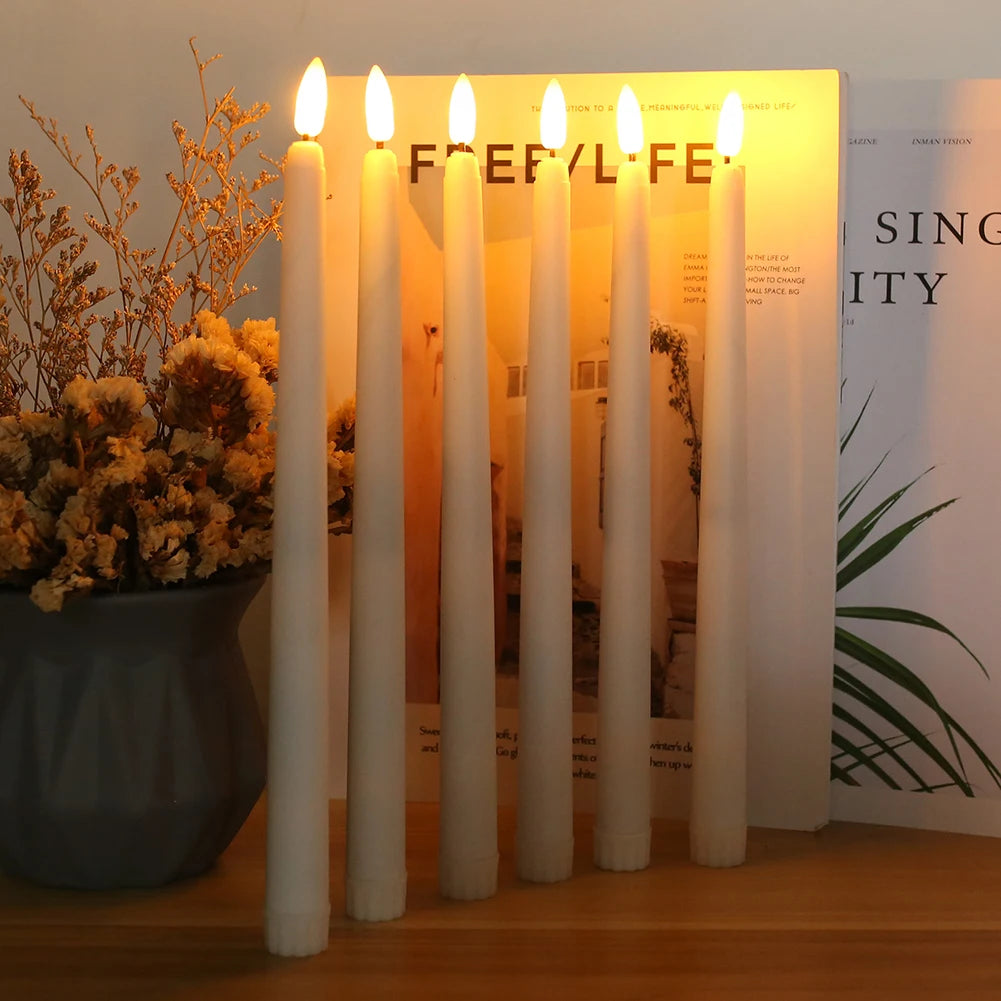 12/6 PCS. Flameless Taper Candles with Remote Control Flickering LED Candles, White, Cream Takes 2 AAA Battery's