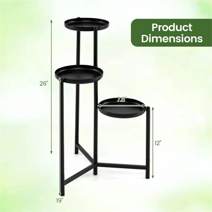 3-Tier Staggered Metal Plant Stand, Black Rustproof