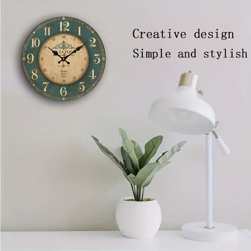 Wooden Vintage Green Café-patterned Wall Clock.....