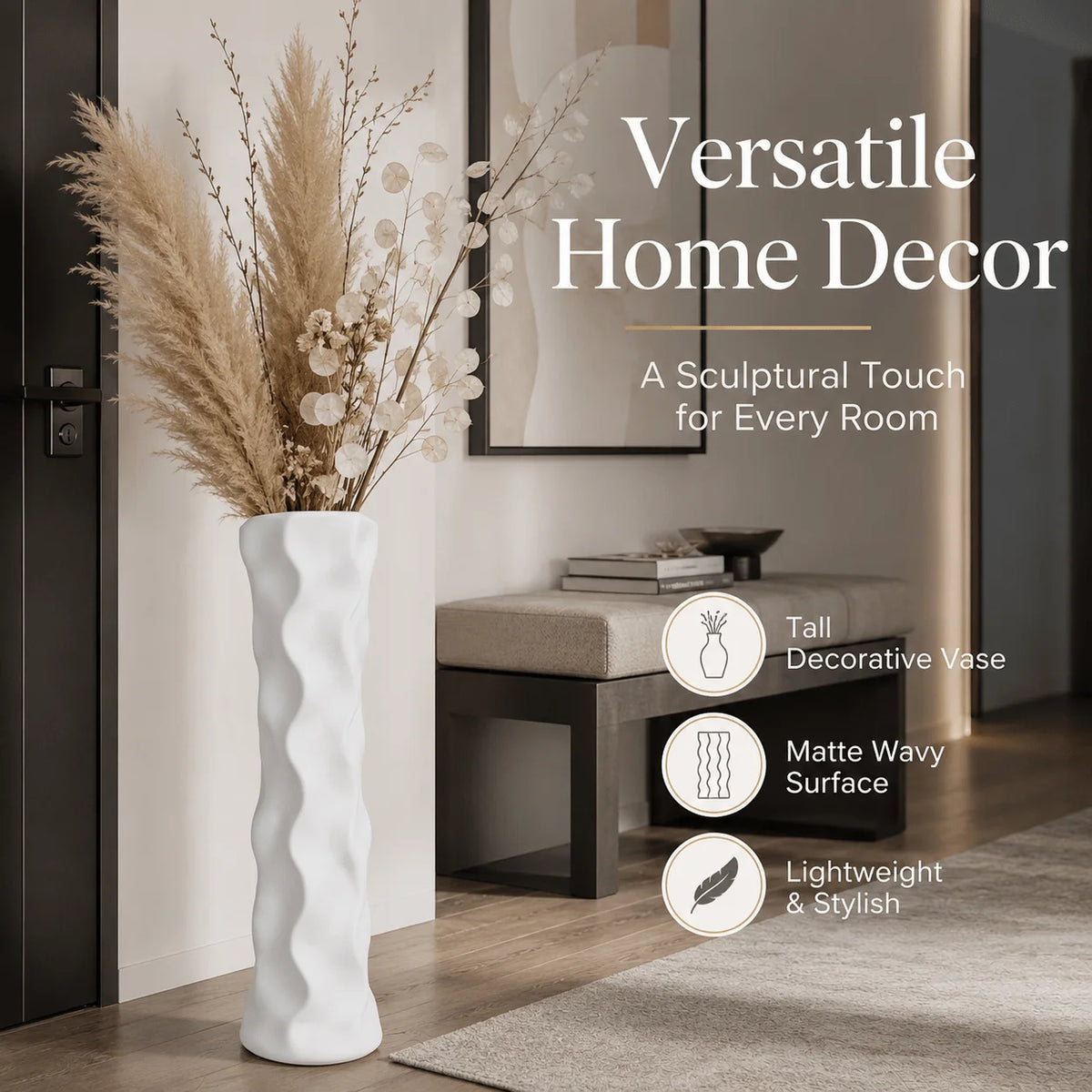 22.6 Inch Large Plastic Vase for Pampas Grass, Shatterproof Floor Vase