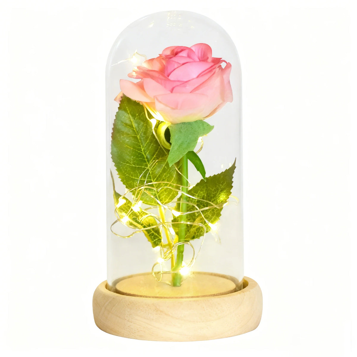 Eternal Rose In Glass Dome Artificial Forever Flower LED Light